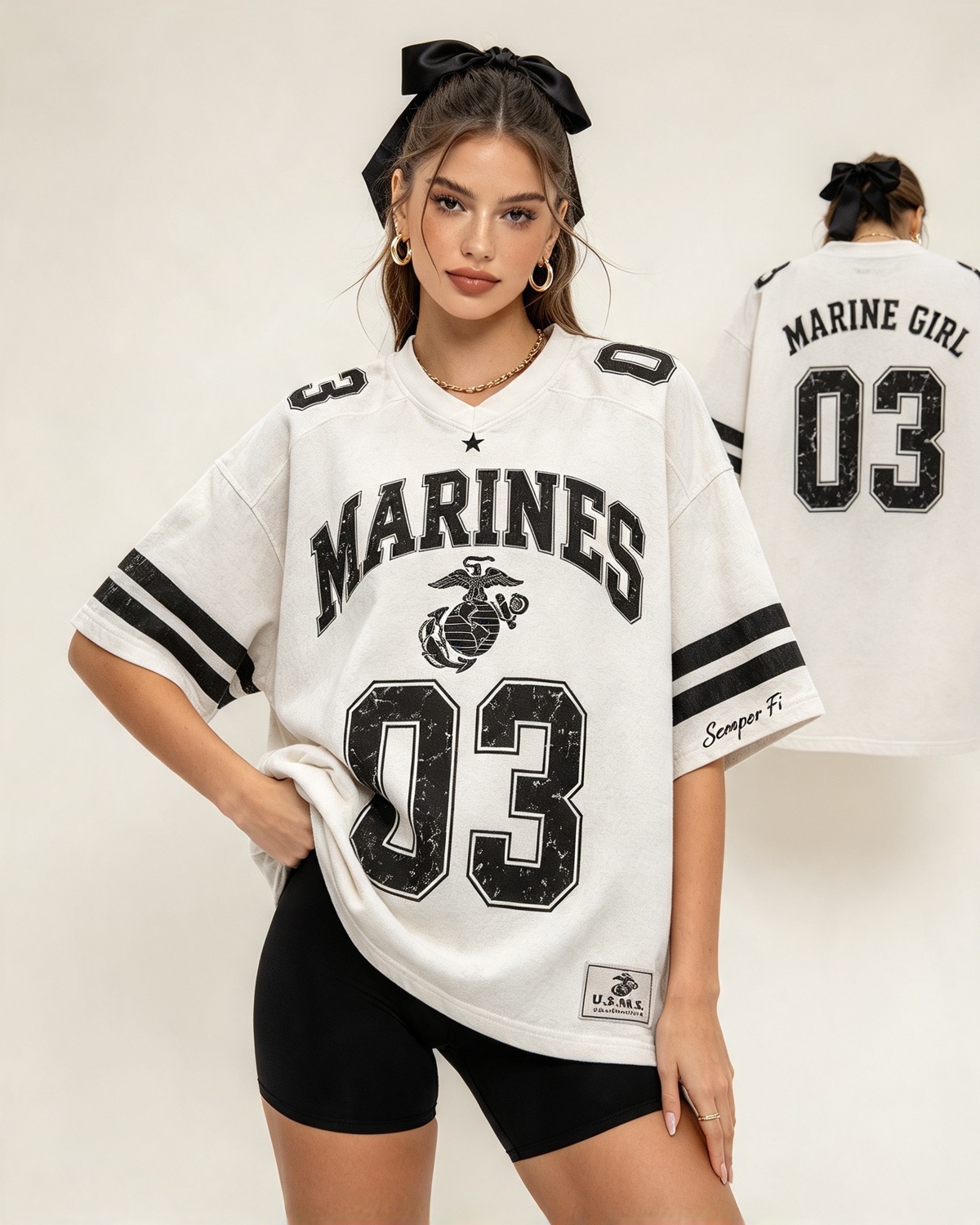 Oversized football jersey with bike shorts